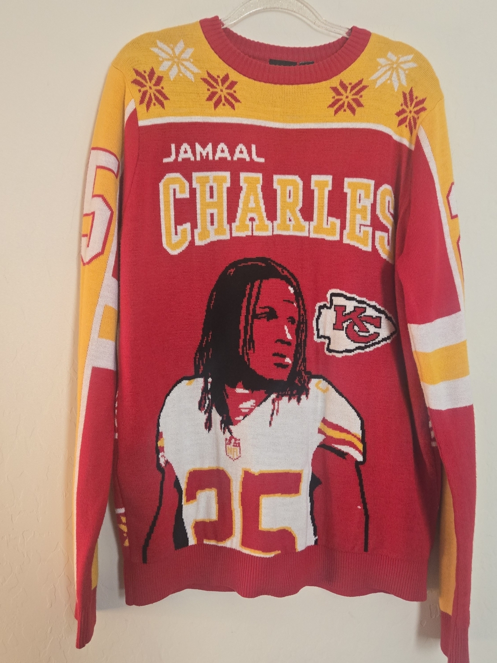 NFL Team Apparel Jamaal Charles #25 Kansas City Chiefs Ugly Christmas Sweater L